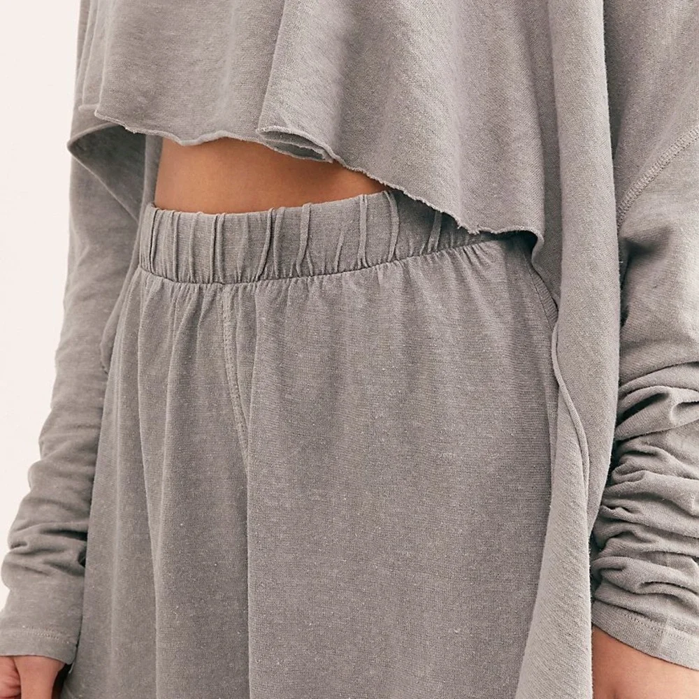 Free People Gray Washed Cropped Lounge Top and Shorts Set - Picture 4 of 12